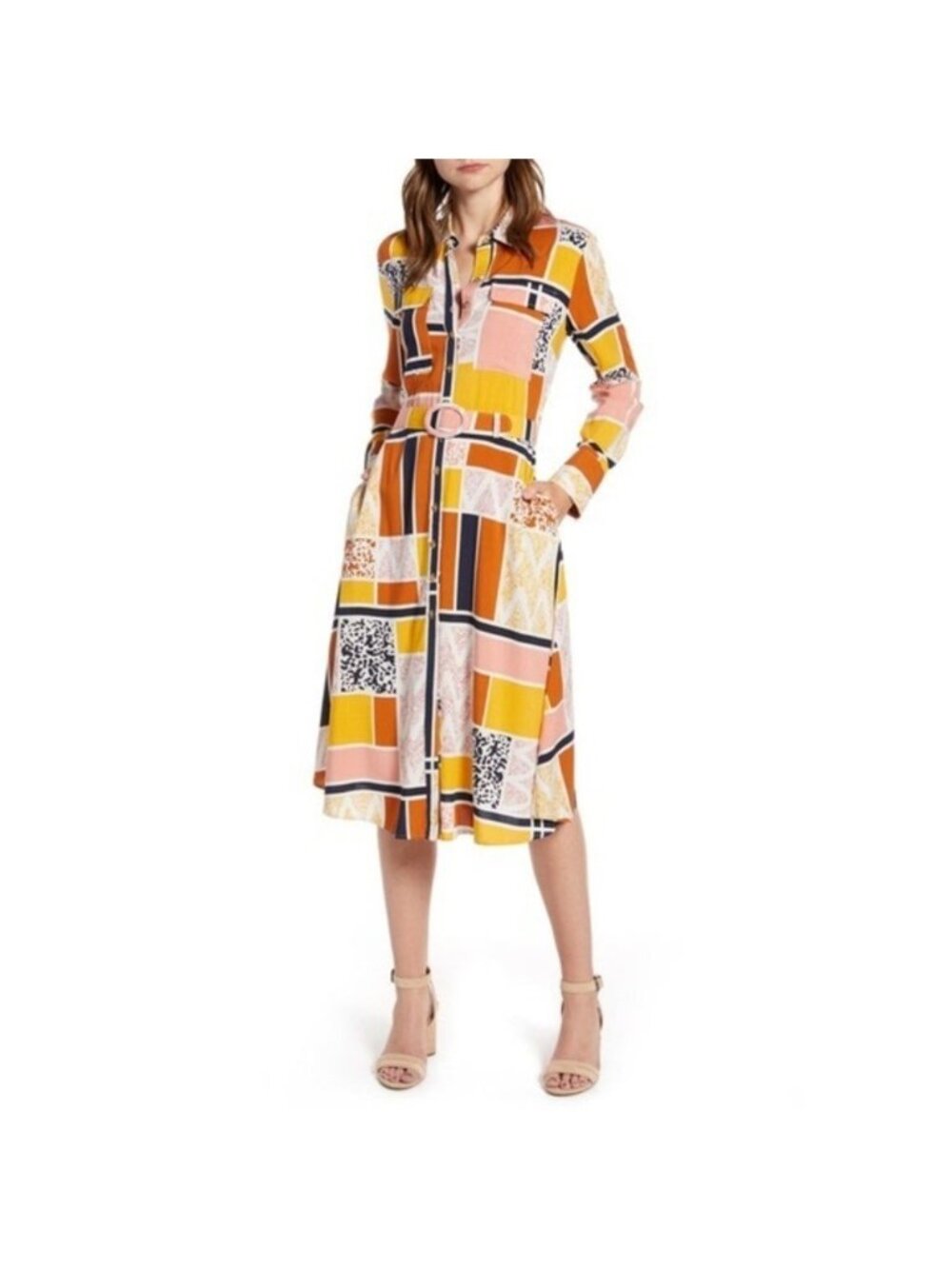 Anthropologie Belted Shirtdress Mod The Odells Retro Geometric Shapes Size XS